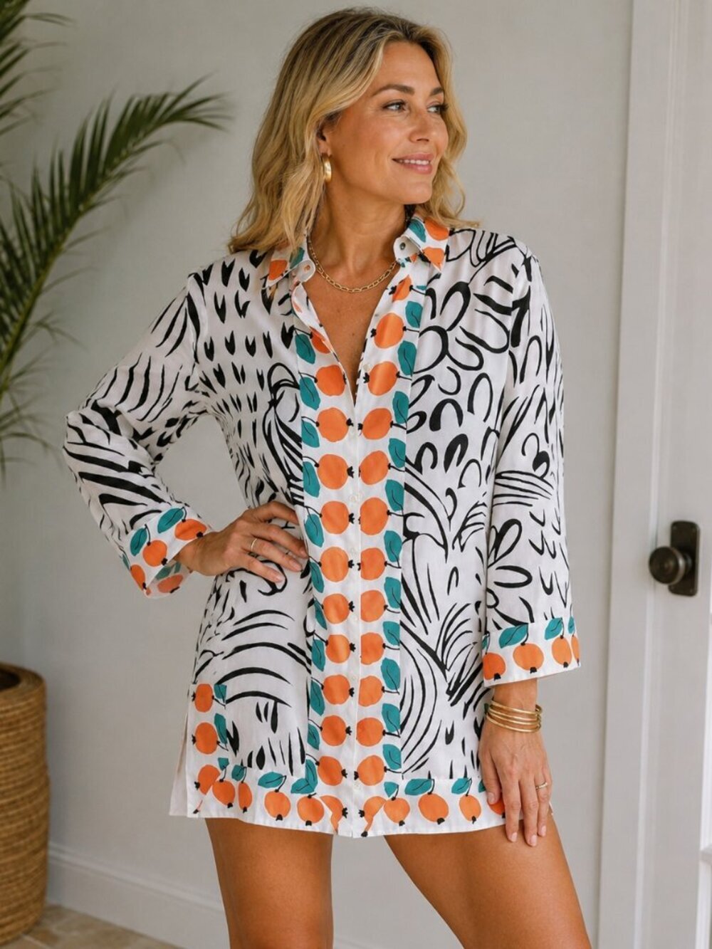 STAUD Parke Citrus Print Tunic Shirt Top Short Dress